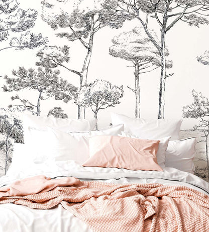 Veer Decor Pines Pack 1 & 2 in Black Wall Mural Landscape Mural Black  Mural - 8184-BDL-BT1