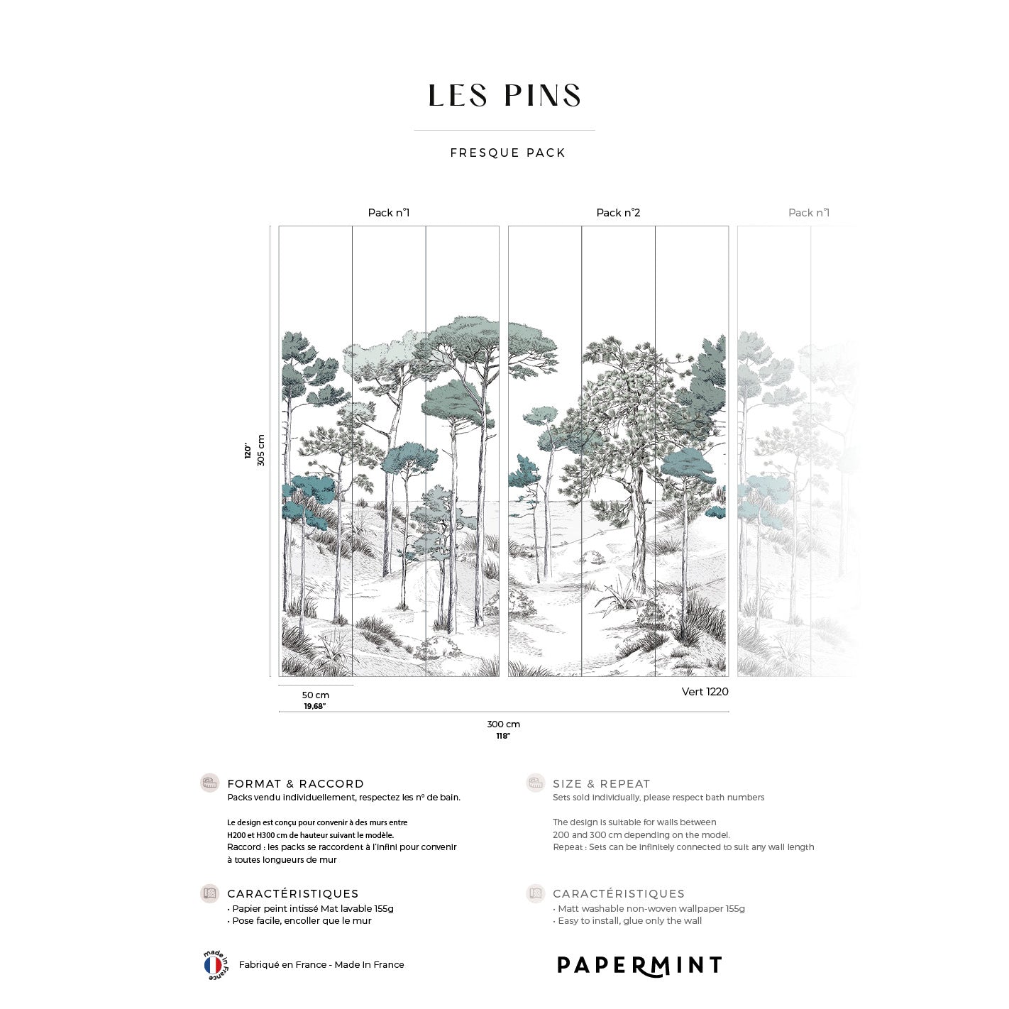 Veer Decor Pines Pack 1 & 2 in Green Wall Mural Landscape Mural Green  Mural - 8184-BDL-BT2