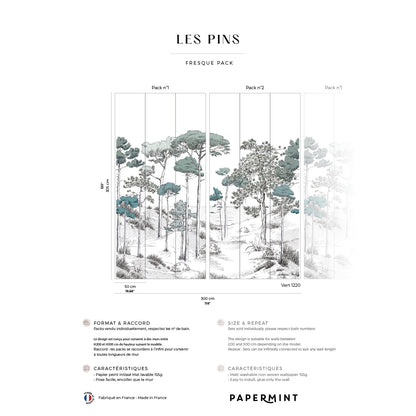 Veer Decor Pines Pack 1 & 2 in Green Wall Mural Landscape Mural Green  Mural - 8184-BDL-BT2