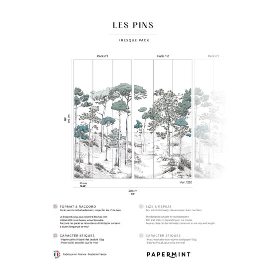 Veer Decor Pines Pack 1 & 2 in Green Wall Mural Landscape Mural Green  Mural - 8184-BDL-BT2