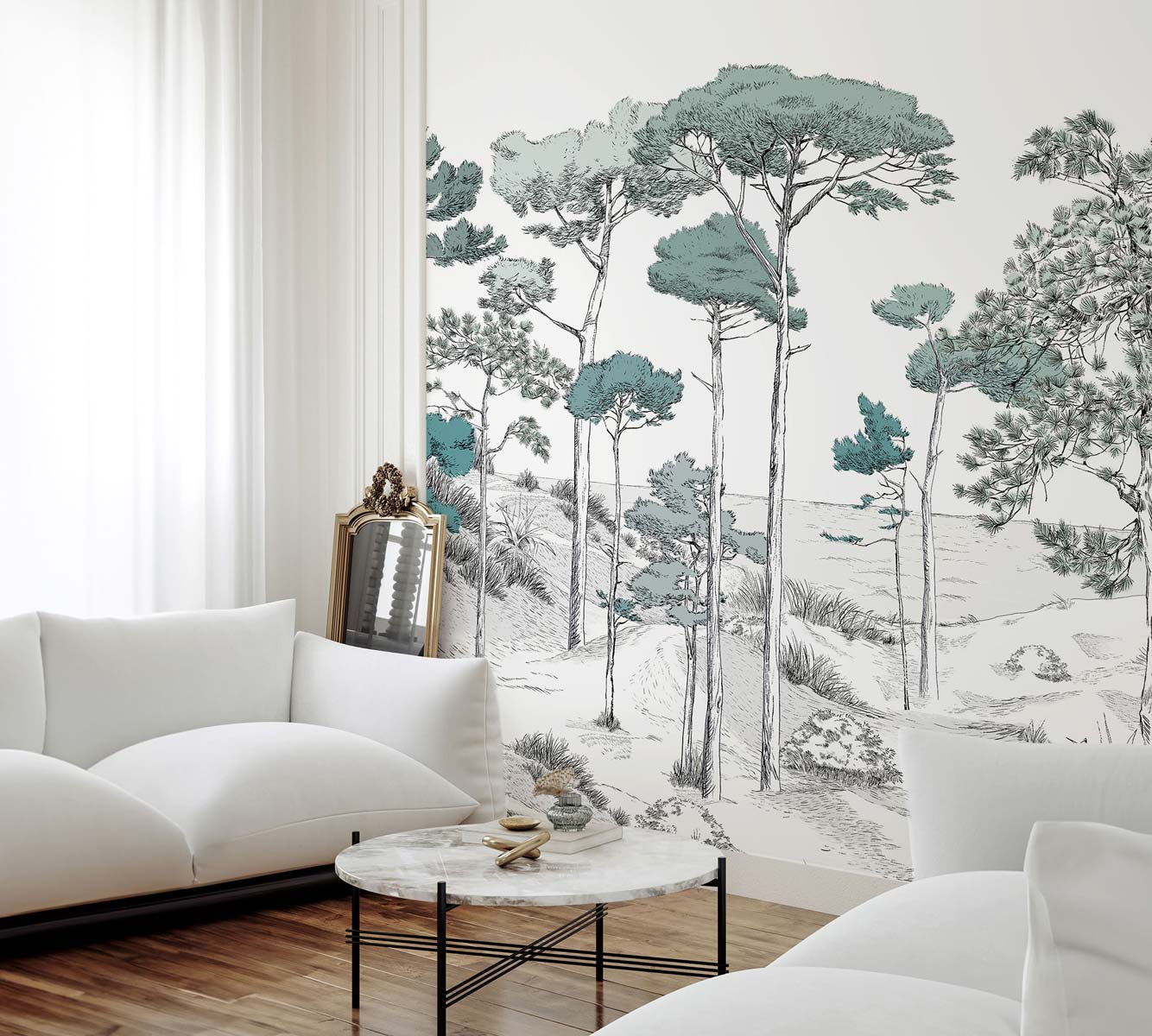 Veer Decor Pines Pack 1 & 2 in Green Wall Mural Landscape Mural Green  Mural - 8184-BDL-BT2