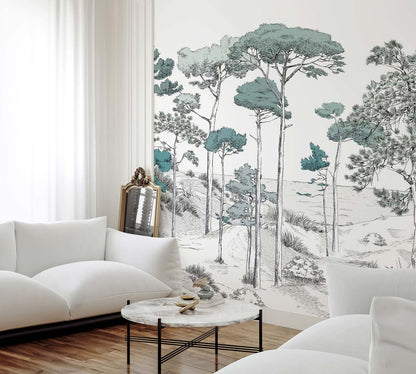 Veer Decor Pines Pack 1 & 2 in Green Wall Mural Landscape Mural Green  Mural - 8184-BDL-BT2