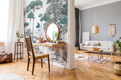 Veer Decor Pines Pack 1 & 2 in Green Wall Mural Landscape Mural Green  Mural - 8184-BDL-BT2