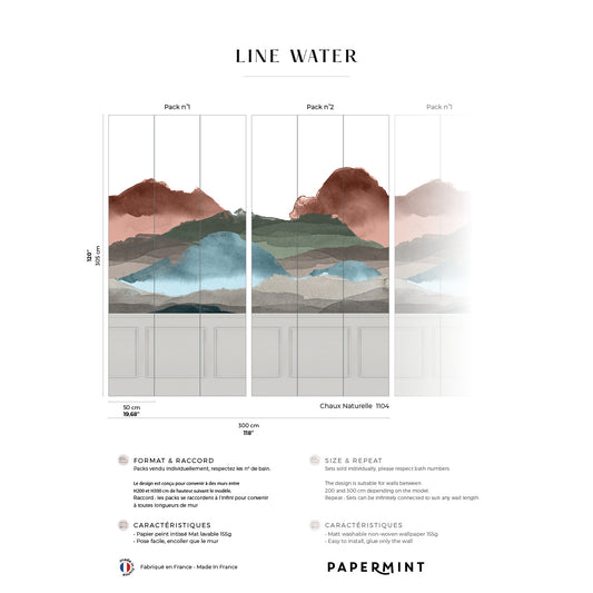 Veer Decor Line Water Chair Rail - with Faux Wainscoting Pack 1 & 2 in Gray Wall Mural Abstract Mural Gray  Mural - 8184-BDL-BW1