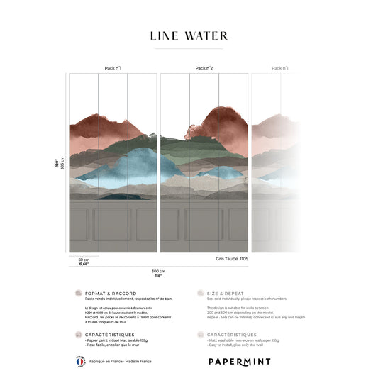 Veer Decor Line Water Chair Rail - with Faux Wainscoting Pack 1 & 2 in Taupe Wall Mural Abstract Mural Taupe  Mural - 8184-BDL-BW2