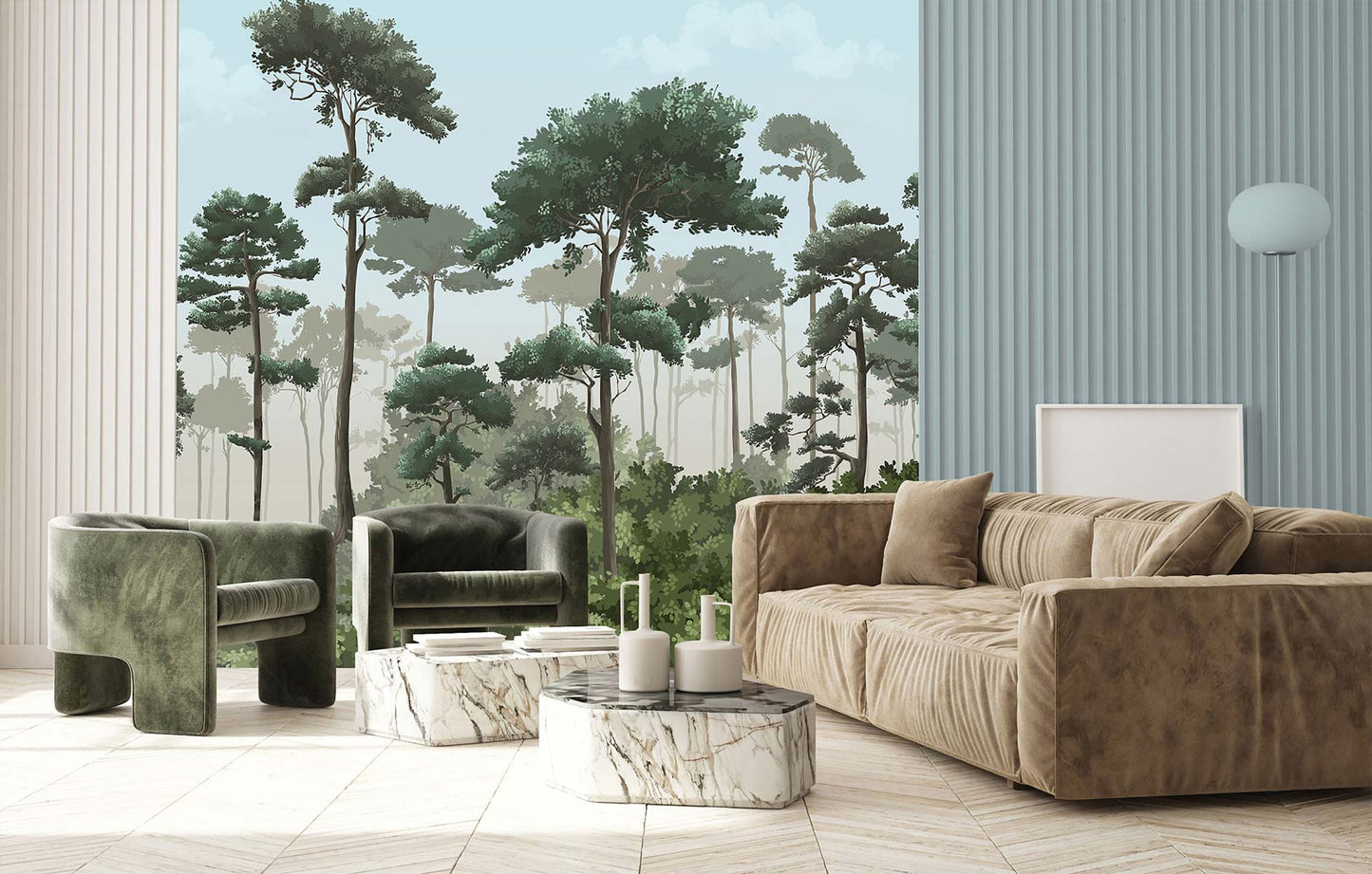 Veer Decor Matsu Pack 1 & 2 in Blue Wall Mural Nature Mural Blue  Mural - 8184-BDL-CA2