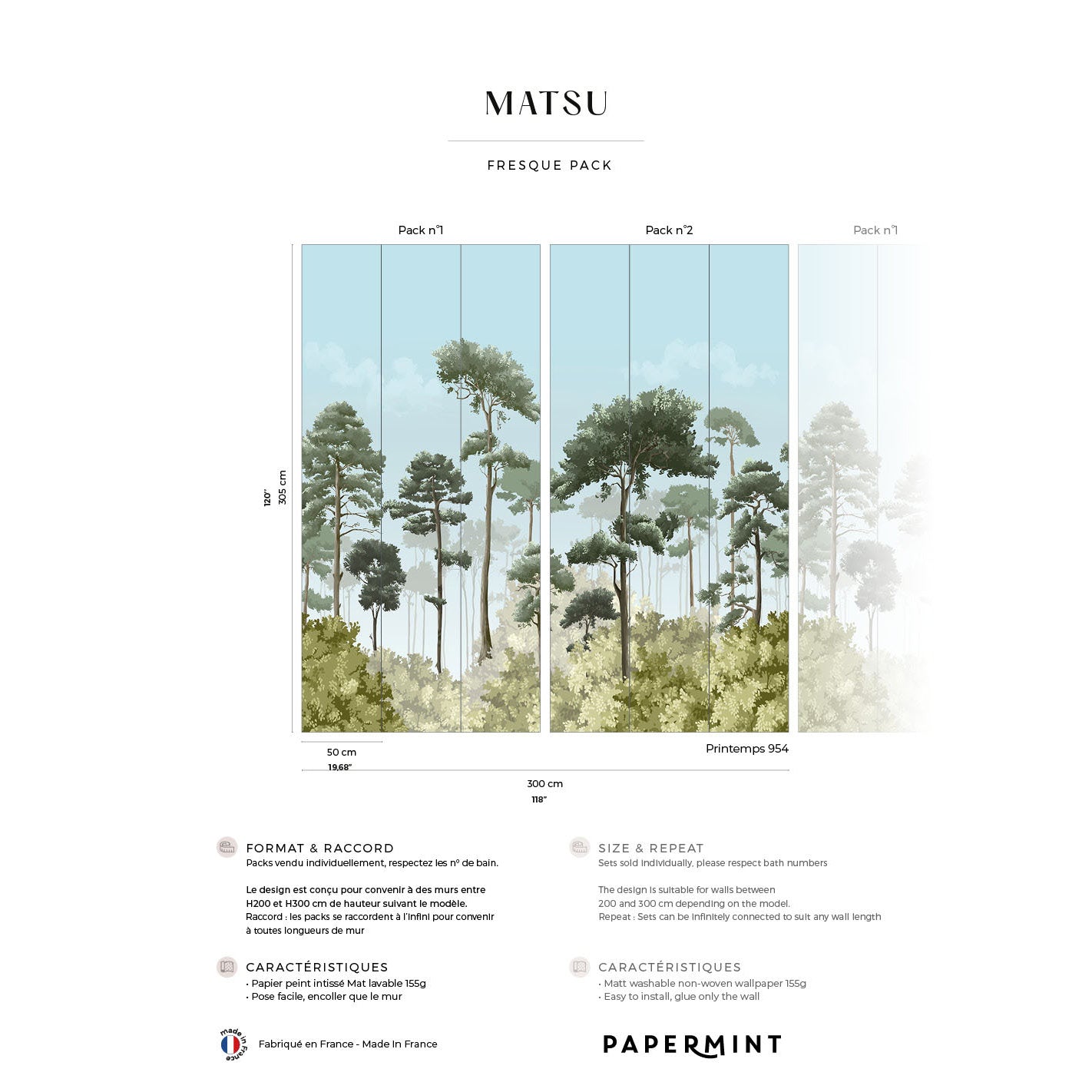 Veer Decor Matsu Pack 1 & 2 in Green Wall Mural Nature Mural Green  Mural - 8184-BDL-CA3