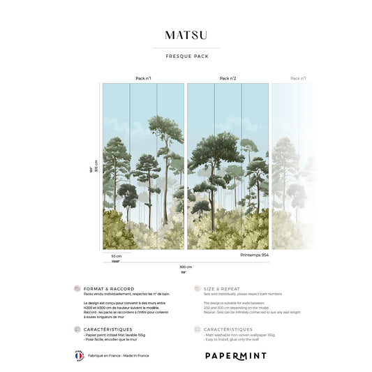 Veer Decor Matsu Pack 1 & 2 in Green Wall Mural Nature Mural Green  Mural - 8184-BDL-CA3