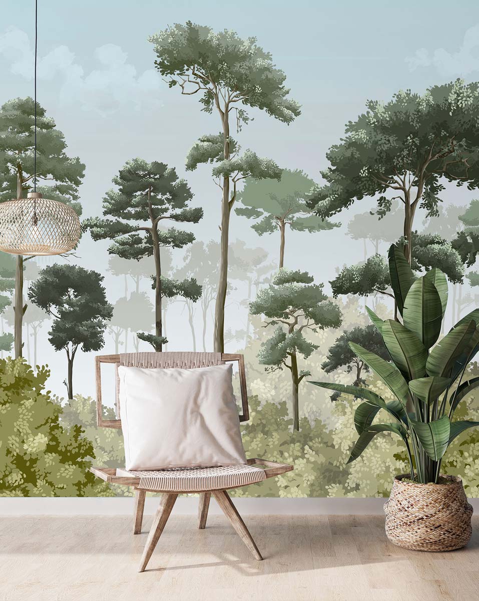 Veer Decor Matsu Pack 1 & 2 in Green Wall Mural Nature Mural Green  Mural - 8184-BDL-CA3