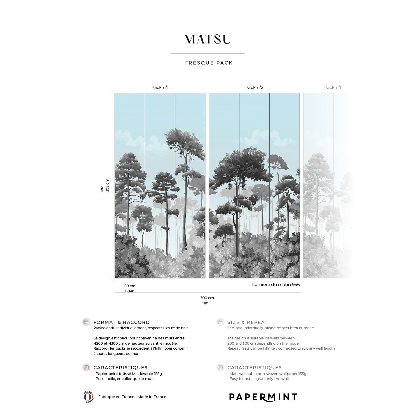 Veer Decor Matsu Pack 1 & 2 in Gray Wall Mural Nature Mural Gray  Mural - 8184-BDL-CA5