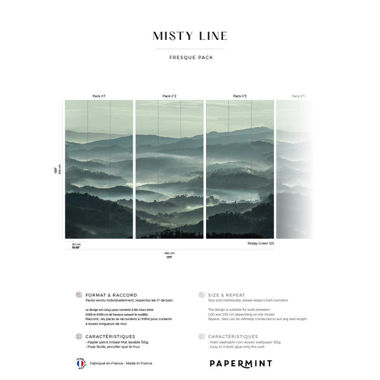 Veer Decor Misty Line Pack 1, 2 & 3 in Green Wall Mural Nature Mural Green  Mural - 8184-BDL-CB