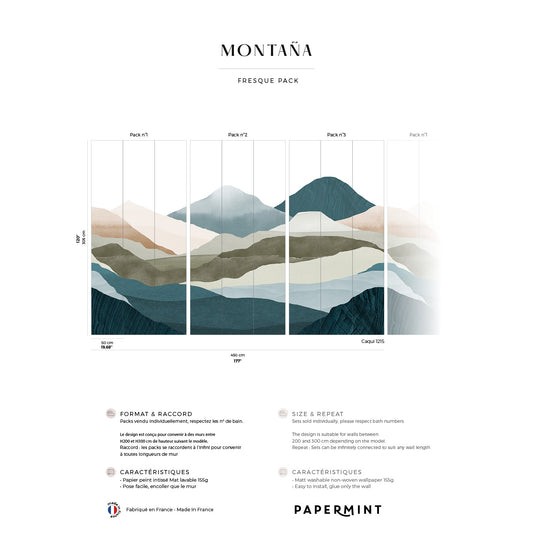 Veer Decor Montagna Pack 1, 2 & 3 in Teal Wall Mural Nature Mural Teal  Mural - 8184-BDL-CE1