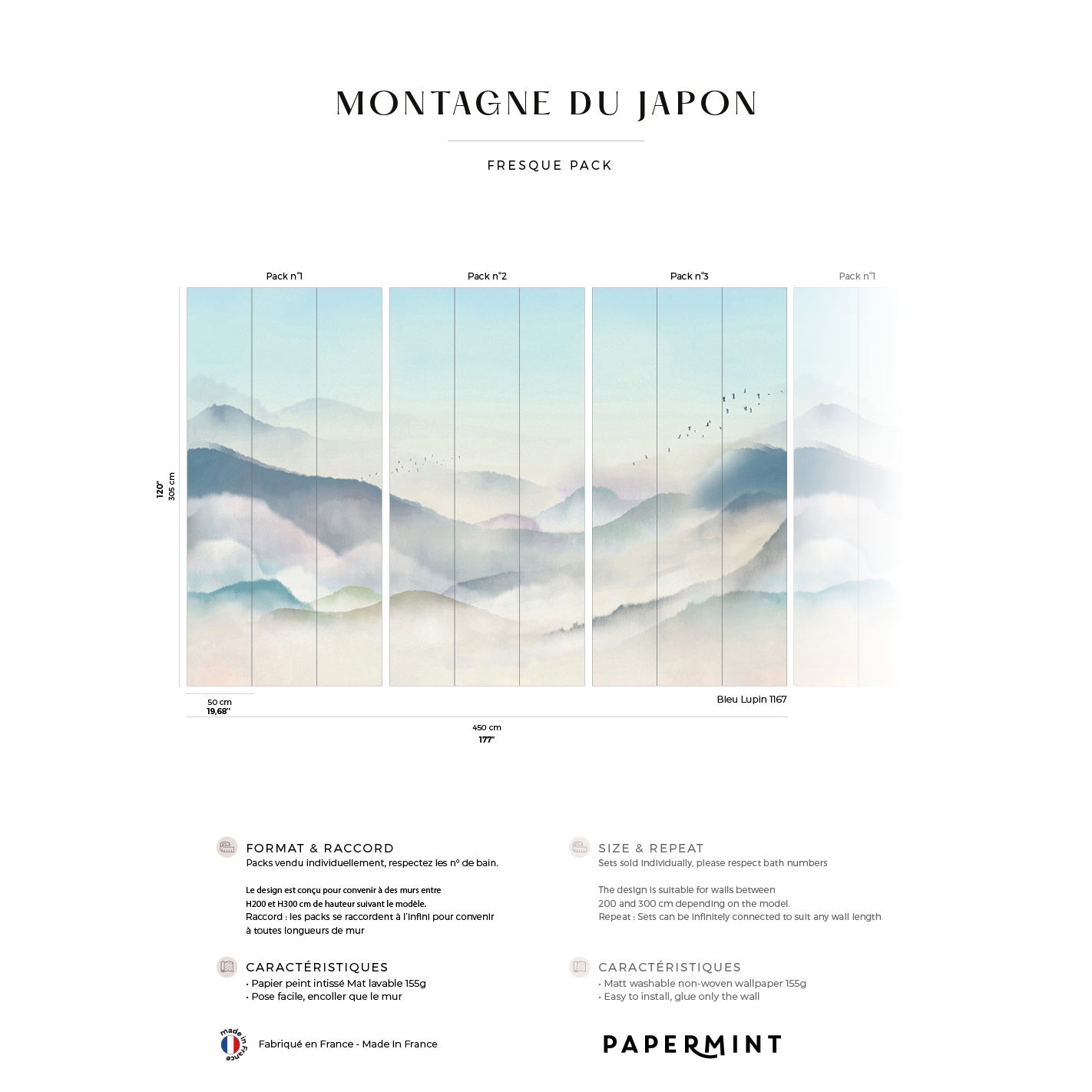 Veer Decor Japanese Mountain Pack 1, 2 & 3 in Blue Wall Mural Nature Mural Blue  Mural - 8184-BDL-CF