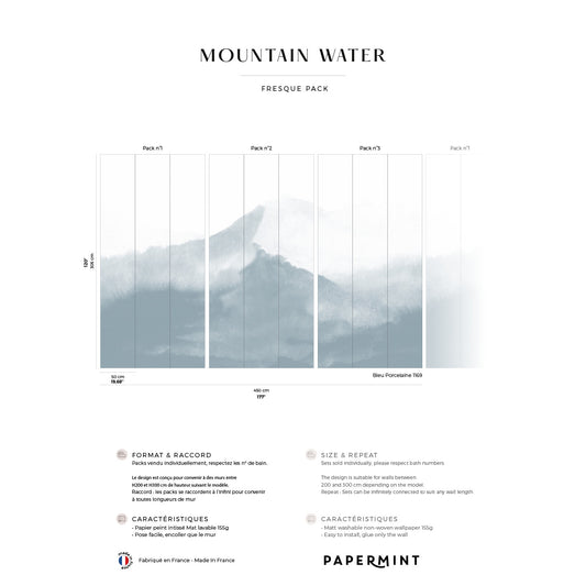 Veer Decor Mountain Water Pack 1, 2 & 3 in Blue Wall Mural Nature Mural Blue  Mural - 8184-BDL-CG