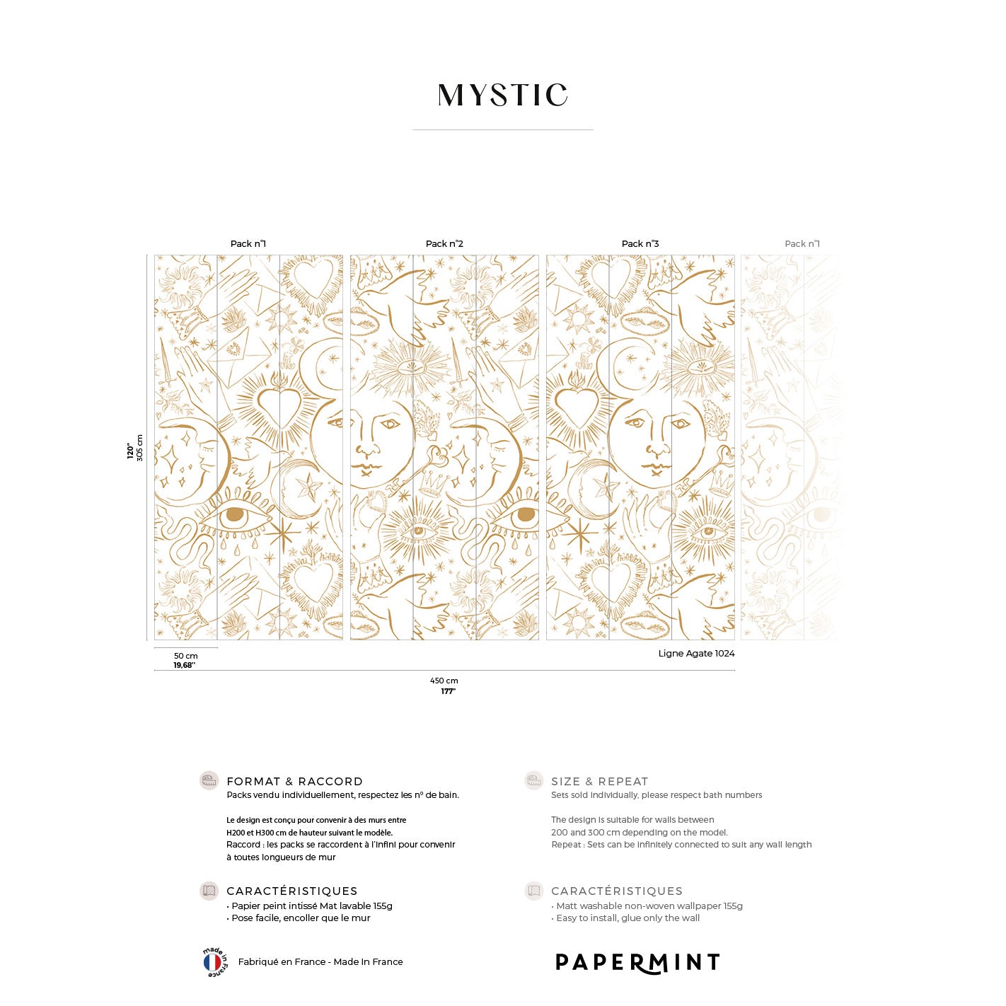 Veer Decor Mystic Pack 1, 2 & 3 in Gold Wall Mural Words & Symbols Mural Gold  Mural - 8184-BDL-CH1