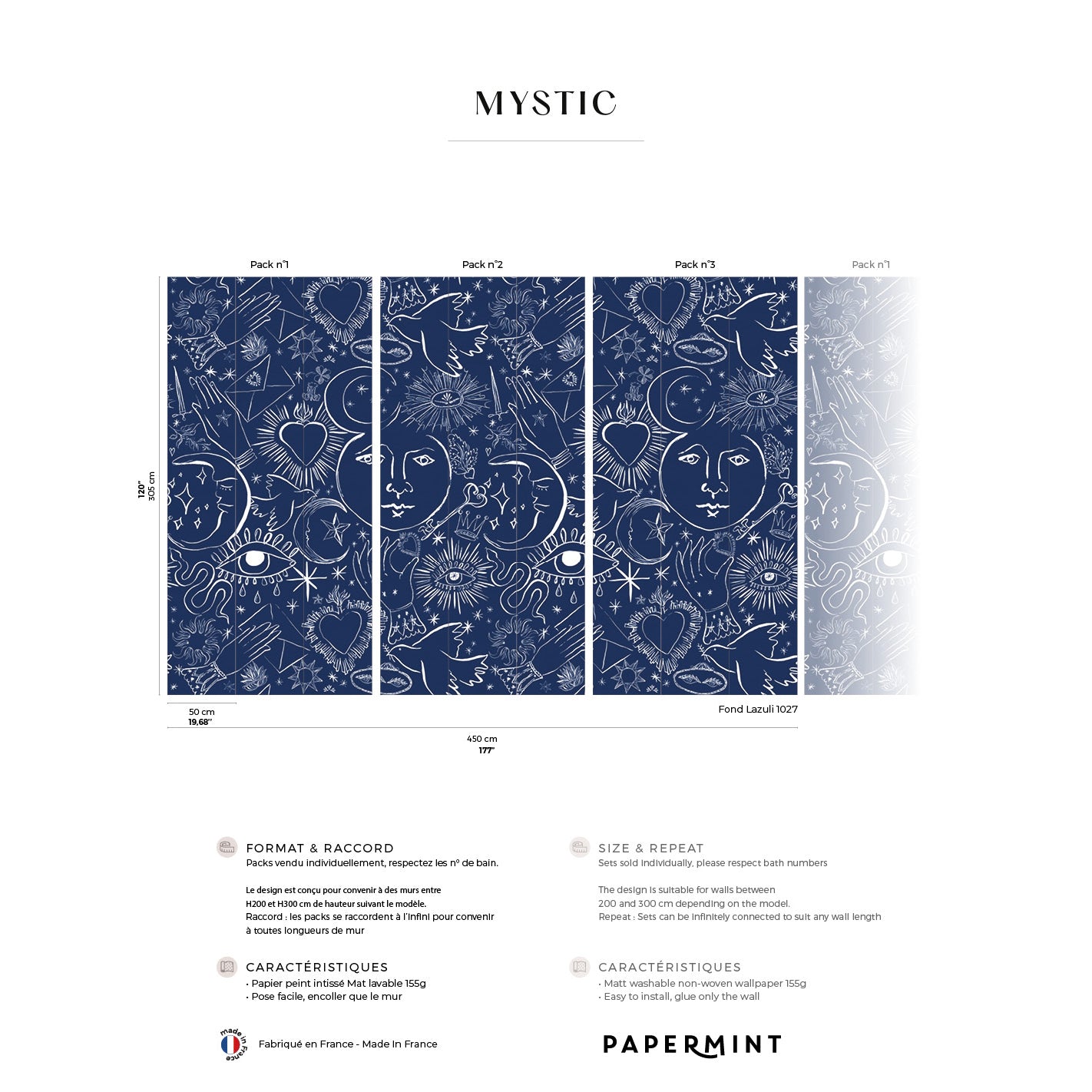 Veer Decor Mystic Pack 1, 2 & 3 in Blue Wall Mural Words & Symbols Mural Blue  Mural - 8184-BDL-CH4