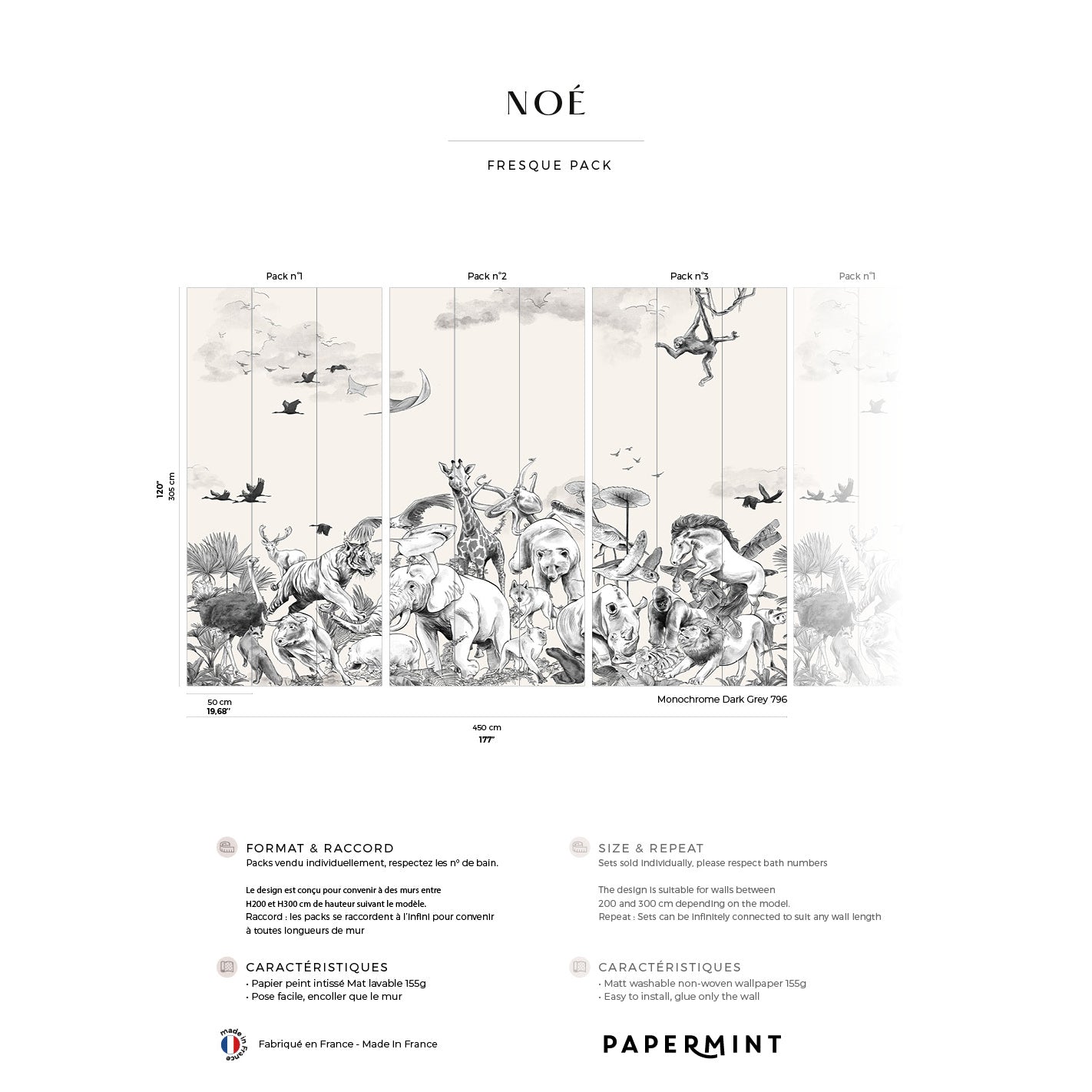 Veer Decor Noah Pack 1, 2 & 3 in Gray  Wall Mural Animals Mural Gray   Mural - 8184-BDL-CI