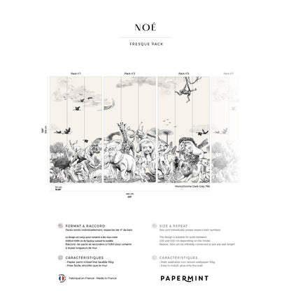 Veer Decor Noah Pack 1, 2 & 3 in Gray  Wall Mural Animals Mural Gray   Mural - 8184-BDL-CI