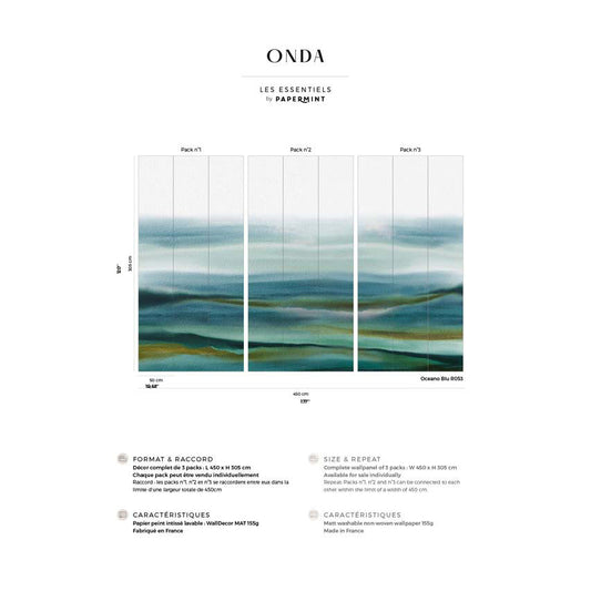 Veer Decor Onda Pack 1, 2 & 3 in Blue Wall Mural Abstract Mural Blue  Mural - 8184-BDL-CK