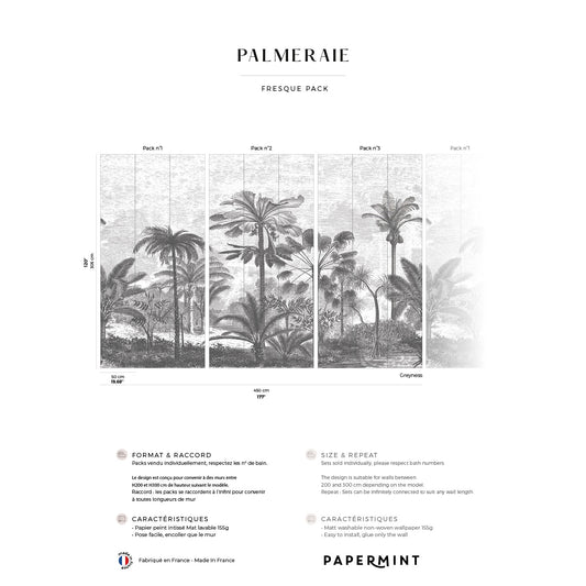 Veer Decor Palm Grove Pack 1, 2 & 3 in Gray Wall Mural Nature Mural Gray  Mural - 8184-BDL-CL1