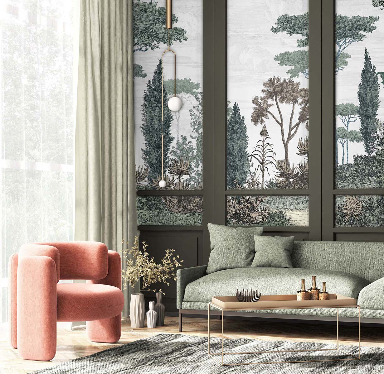 Veer Decor Pinery Pack 1, 2 & 3 in Green Wall Mural Nature Mural Green  Mural - 8184-BDL-CN1