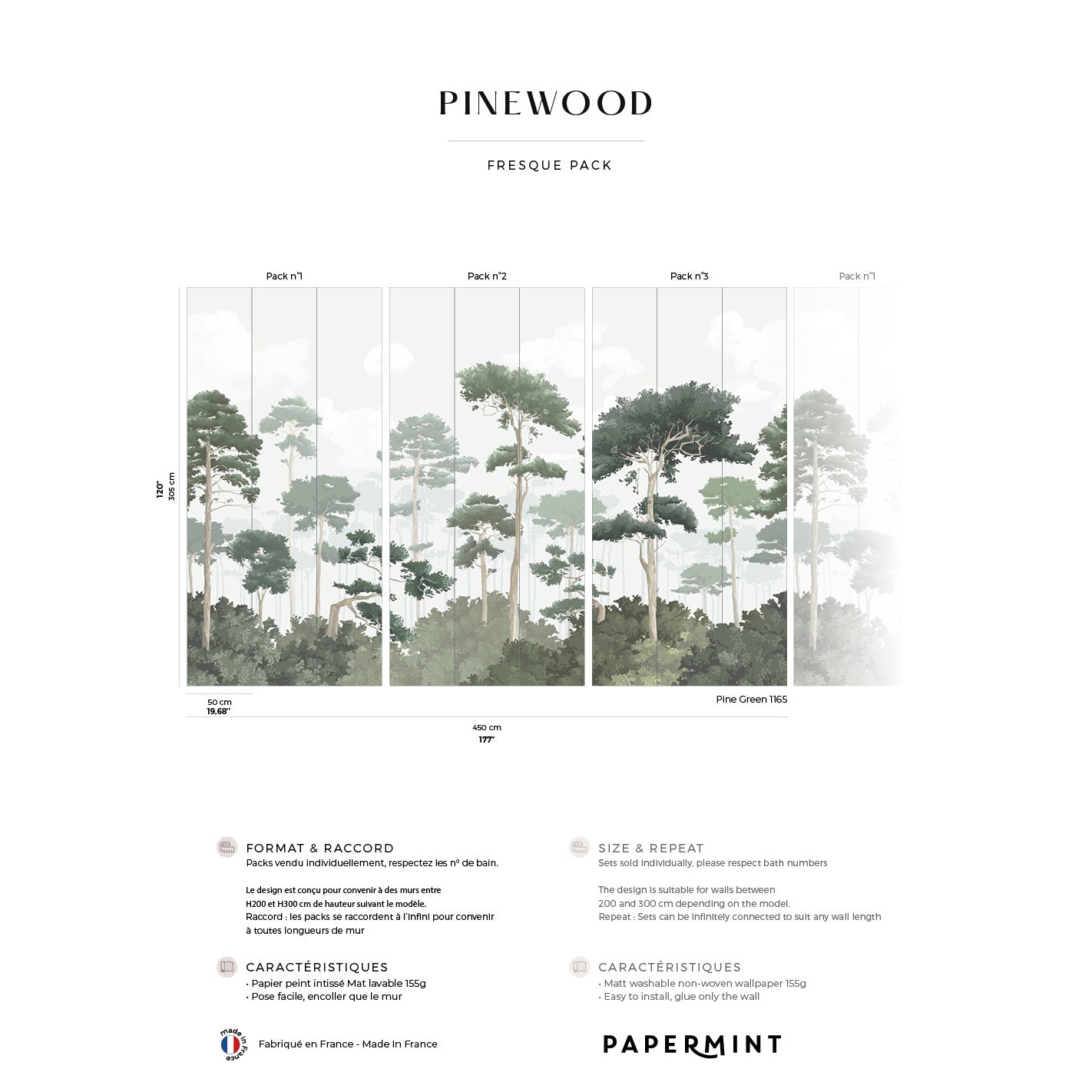 Veer Decor Pinewood Pack 1, 2 & 3 in Green Wall Mural Nature Mural Green  Mural - 8184-BDL-CO1