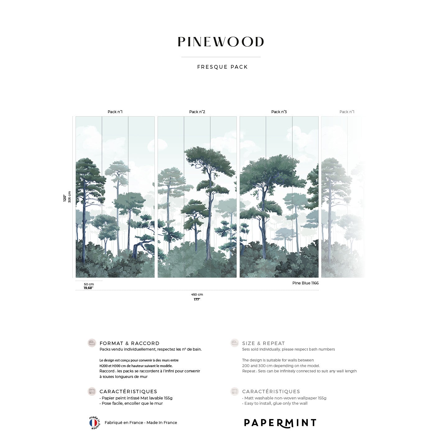 Veer Decor Pinewood Pack 1, 2 & 3 in Blue Wall Mural Nature Mural Blue  Mural - 8184-BDL-CO2