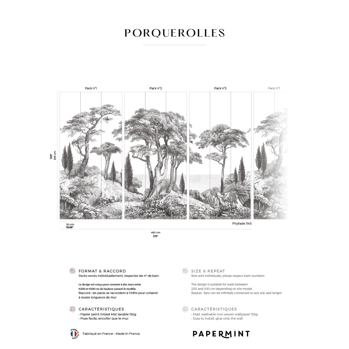 Veer Decor Porquerolles Pack 1, 2 & 3 in Gray Wall Mural Nature Mural Gray  Mural - 8184-BDL-CP