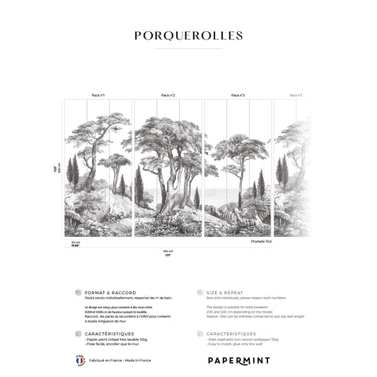 Veer Decor Porquerolles Pack 1, 2 & 3 in Gray Wall Mural Nature Mural Gray  Mural - 8184-BDL-CP