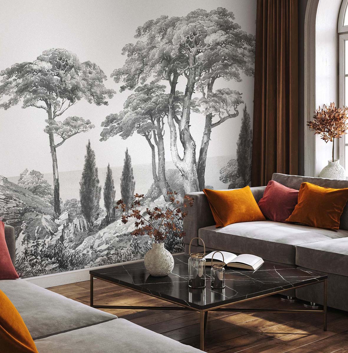 Veer Decor Porquerolles Pack 1, 2 & 3 in Gray Wall Mural Nature Mural Gray  Mural - 8184-BDL-CP