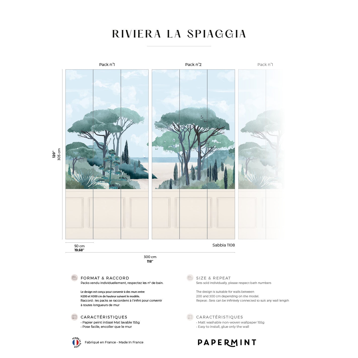 Veer Decor Riviera The Beach Chair Rail with Faux Wainscoting Pack 1 & 2 in Beige Wall Mural Coastal Mural Beige  Mural - 8184-BDL-CS1