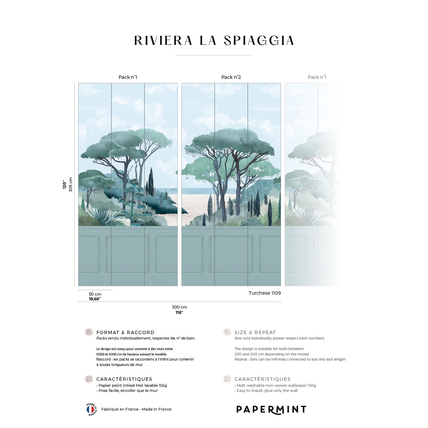 Veer Decor Riviera The Beach Chair Rail with Faux Wainscoting Pack 1 & 2 in Blue Wall Mural Coastal Mural Blue  Mural - 8184-BDL-CS2