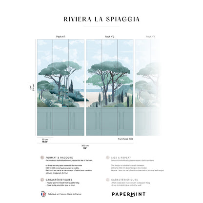 Veer Decor Riviera The Beach Chair Rail with Faux Wainscoting Pack 1 & 2 in Blue Wall Mural Coastal Mural Blue  Mural - 8184-BDL-CS2