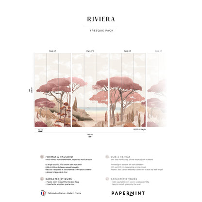 Veer Decor Riviera La Spiagga Pack 1, 2 & 3 in Pink Wall Mural Coastal Mural Pink  Mural - 8184-BDL-CT1