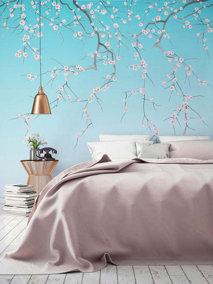 Veer Decor Sakura Pack 1 & 2 in Blue Wall Mural Botanical & Floral Mural Blue  Mural - 8184-BDL-CW1