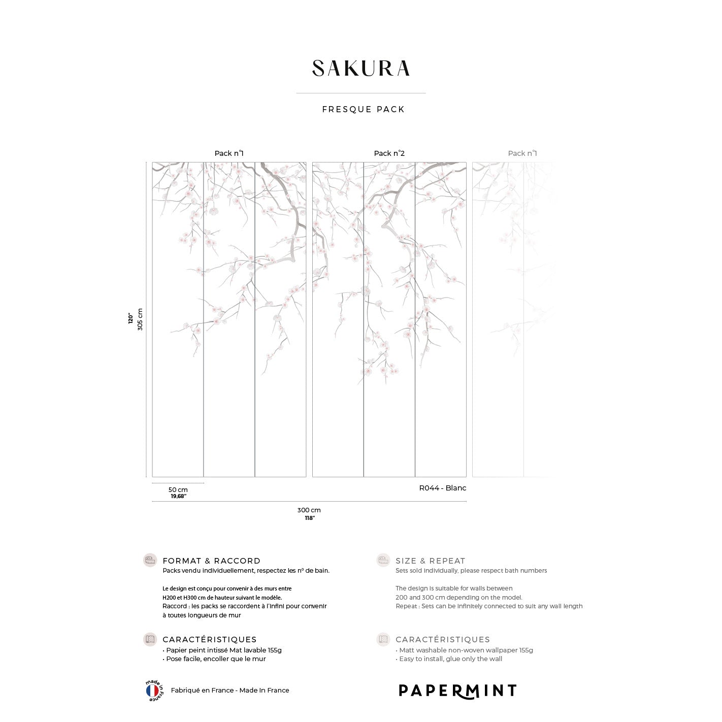 Veer Decor Sakura Pack 1 & 2 in White Wall Mural Botanical & Floral Mural White  Mural - 8184-BDL-CW3