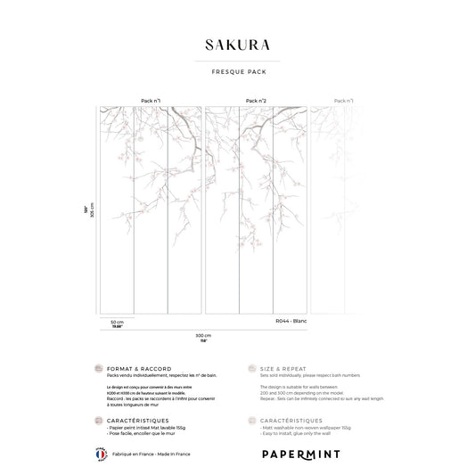 Veer Decor Sakura Pack 1 & 2 in White Wall Mural Botanical & Floral Mural White  Mural - 8184-BDL-CW3