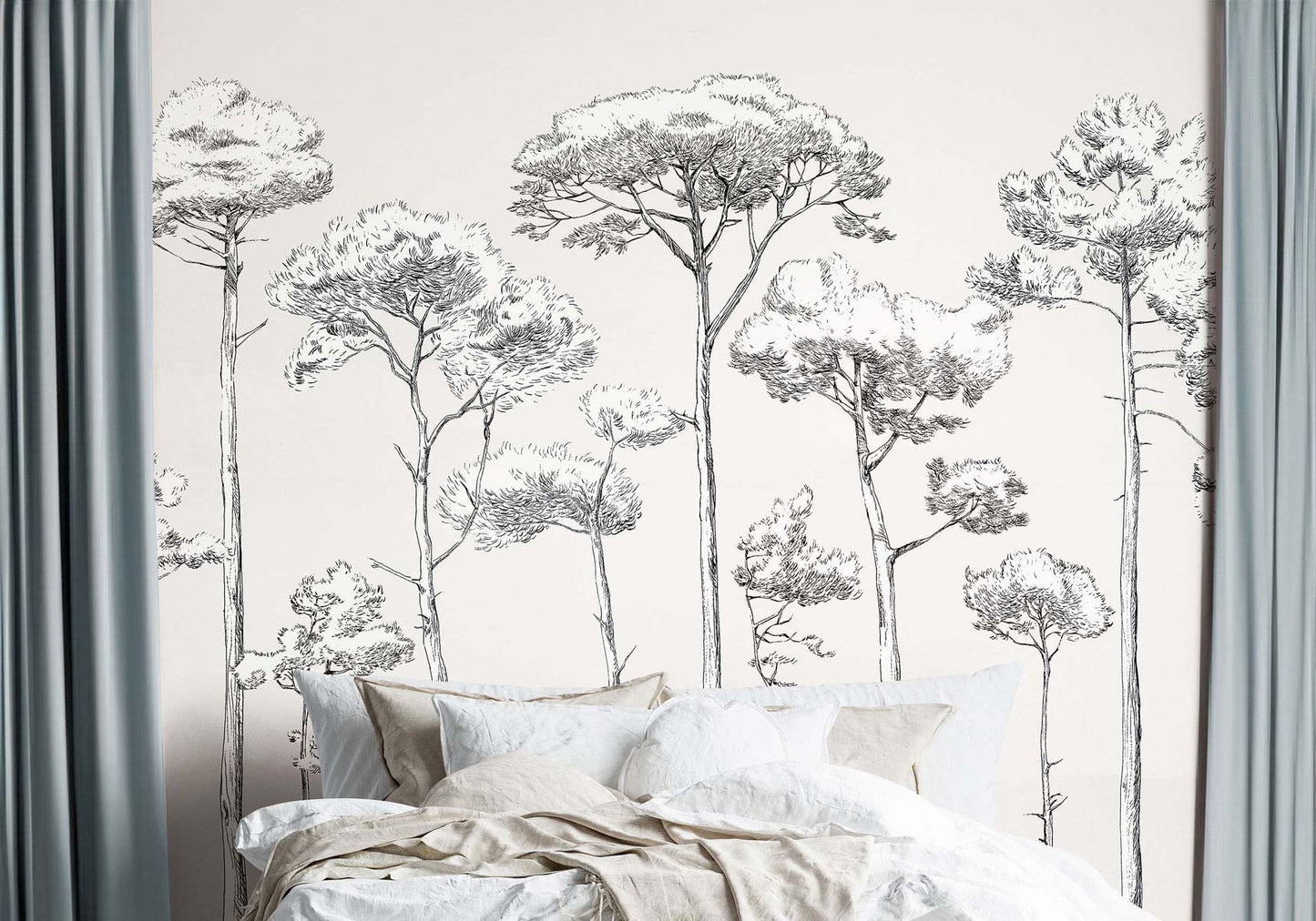 Veer Decor Under the Pines Pack 1 & 2 in White Wall Mural Nature Mural White  Mural - 8184-BDL-CY5