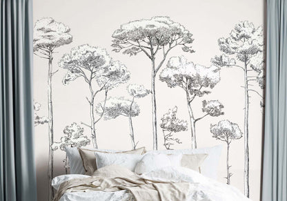 Veer Decor Under the Pines Pack 1 & 2 in White Wall Mural Nature Mural White  Mural - 8184-BDL-CY5