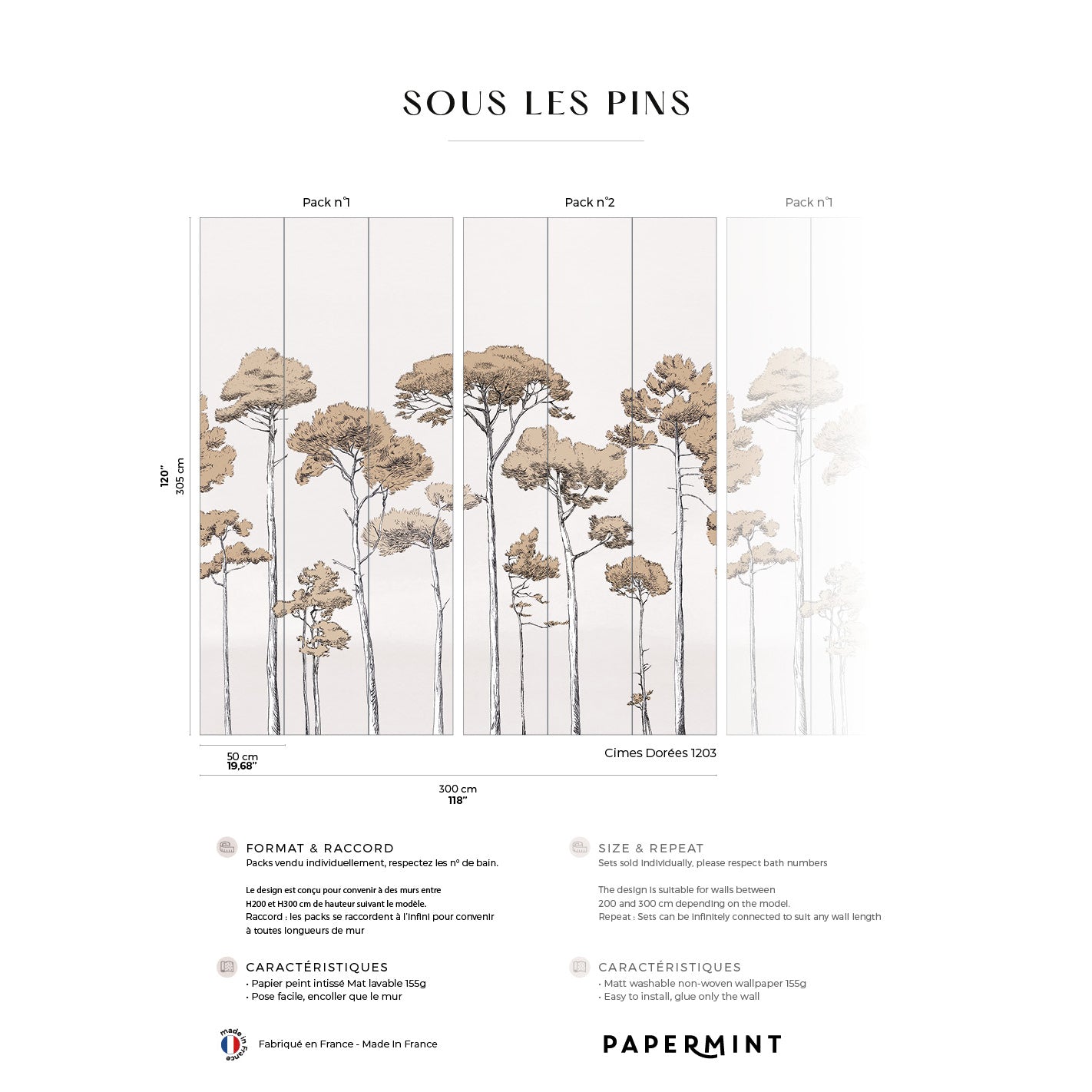 Veer Decor Under the Pines Pack 1 & 2 in Gold Wall Mural Nature Mural Gold  Mural - 8184-BDL-CY6