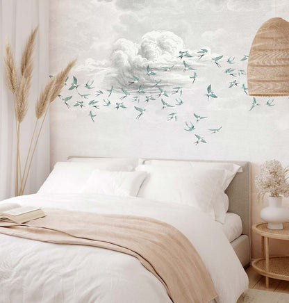 Veer Decor Swallow Clouds Pack 1 & 2 in Teal Wall Mural Animals Mural Teal  Mural - 8184-BDL-CZ1