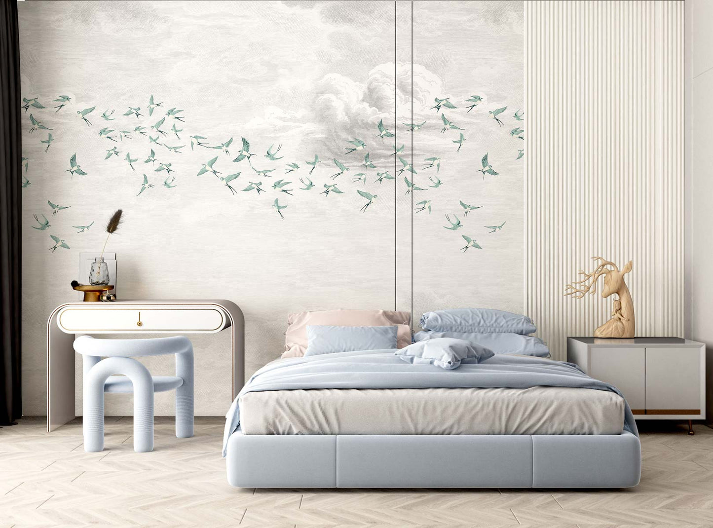 Veer Decor Swallow Clouds Pack 1 & 2 in Teal Wall Mural Animals Mural Teal  Mural - 8184-BDL-CZ1