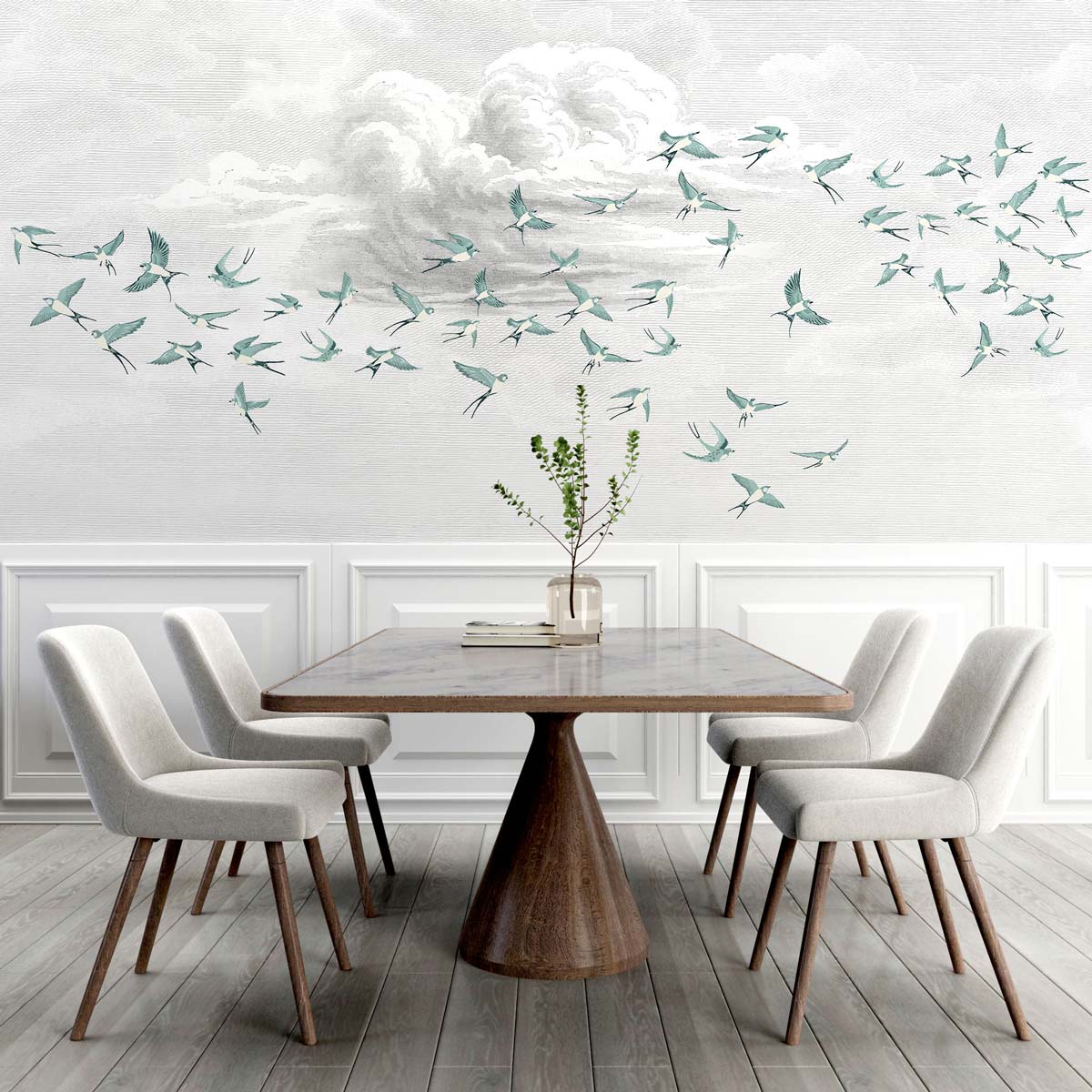 Veer Decor Swallow Clouds Pack 1 & 2 in Teal Wall Mural Animals Mural Teal  Mural - 8184-BDL-CZ1