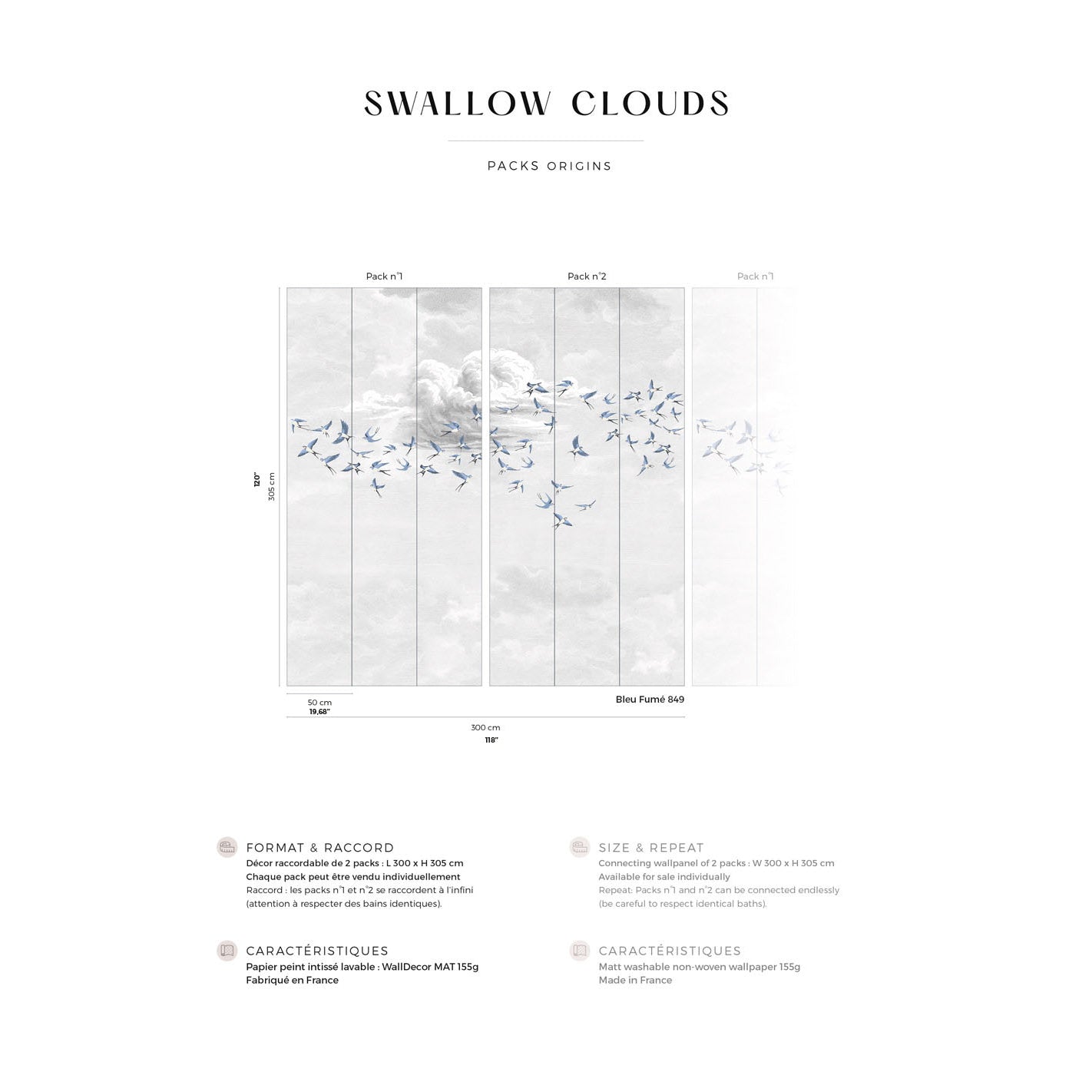 Veer Decor Swallow Clouds Pack 1 & 2 in Blue Wall Mural Animals Mural Blue  Mural - 8184-BDL-CZ2