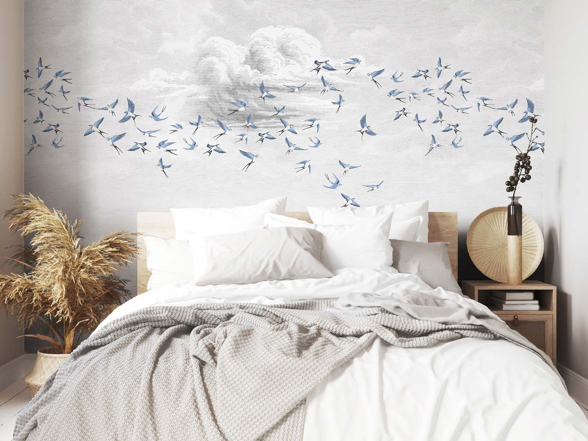Veer Decor Swallow Clouds Pack 1 & 2 in Blue Wall Mural Animals Mural Blue  Mural - 8184-BDL-CZ2