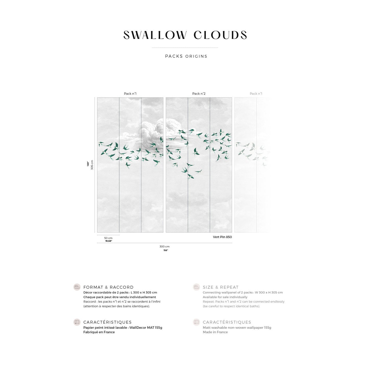 Veer Decor Swallow Clouds Pack 1 & 2 in Green Wall Mural Animals Mural Green  Mural - 8184-BDL-CZ3