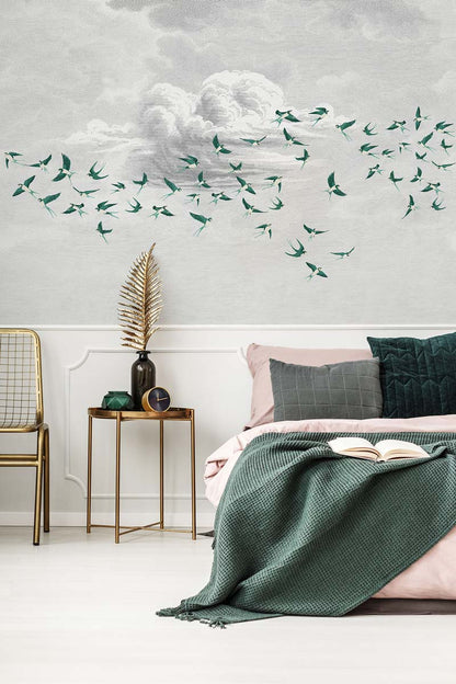 Veer Decor Swallow Clouds Pack 1 & 2 in Green Wall Mural Animals Mural Green  Mural - 8184-BDL-CZ3
