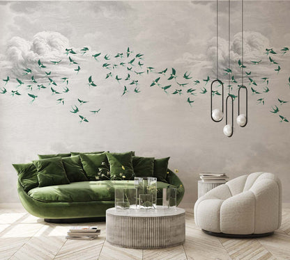 Veer Decor Swallow Clouds Pack 1 & 2 in Green Wall Mural Animals Mural Green  Mural - 8184-BDL-CZ3