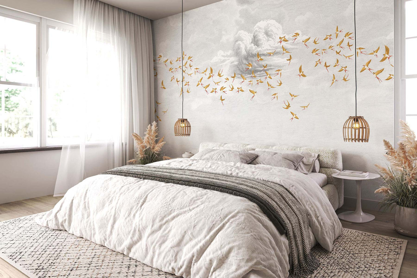 Veer Decor Swallow Clouds Pack 1 & 2 in Orange Wall Mural Animals Mural Orange  Mural - 8184-BDL-CZ4