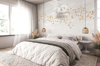 Veer Decor Swallow Clouds Pack 1 & 2 in Orange Wall Mural Animals Mural Orange  Mural - 8184-BDL-CZ4